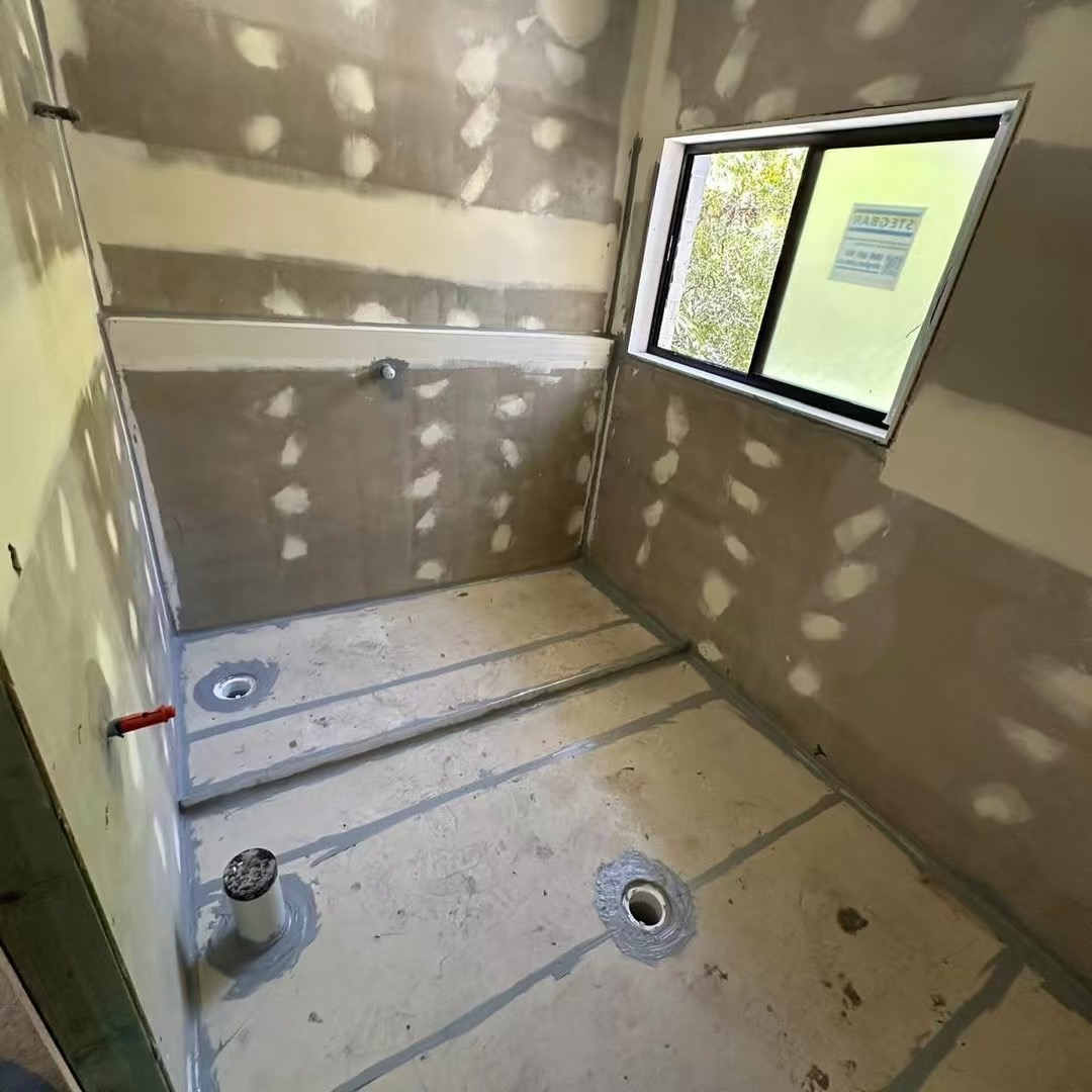 Bathroom substrate preparation before waterproof membrane application
