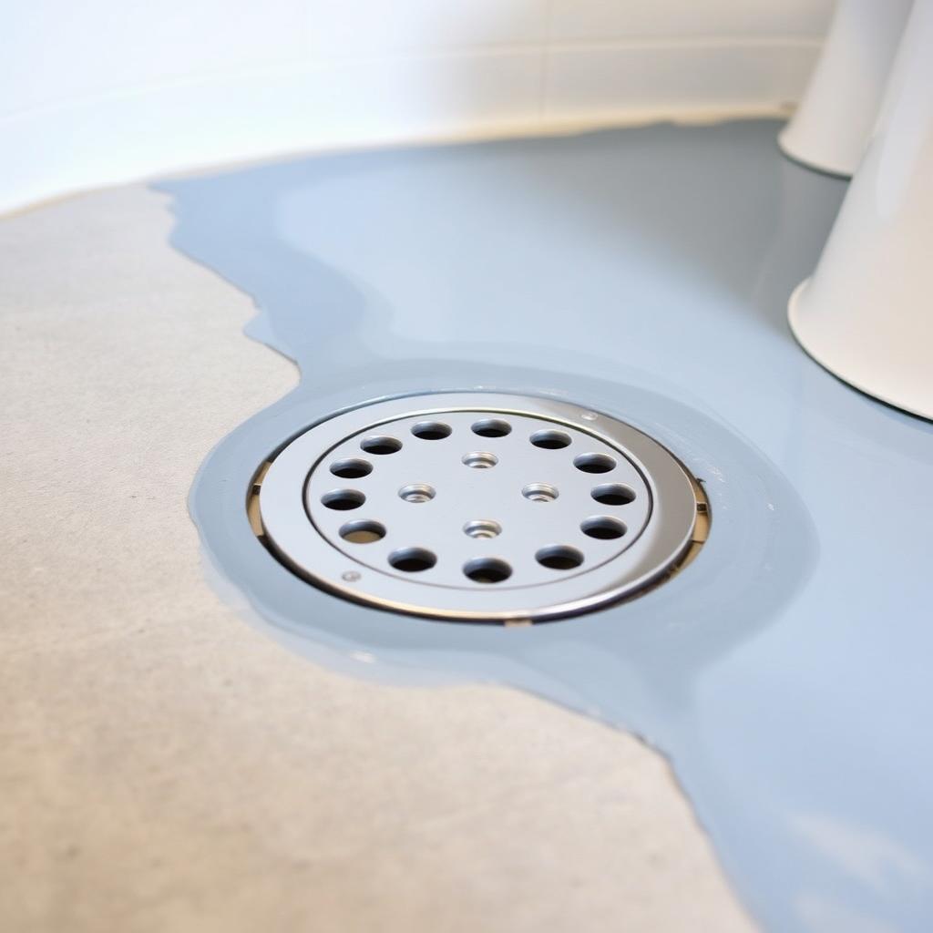 Bathroom floor waterproofing membrane around a drain opening