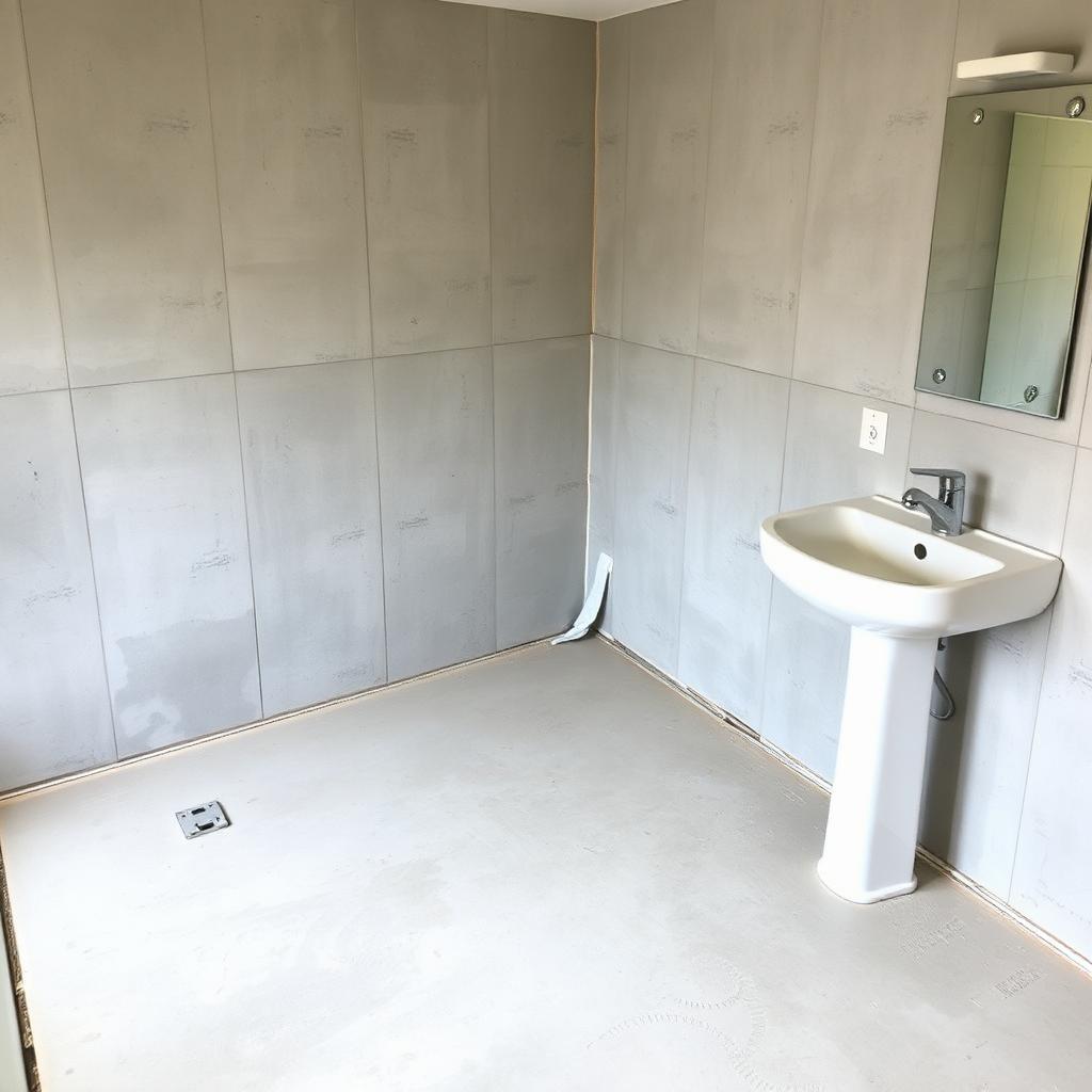 Bathroom substrate prepared for waterproofing membrane