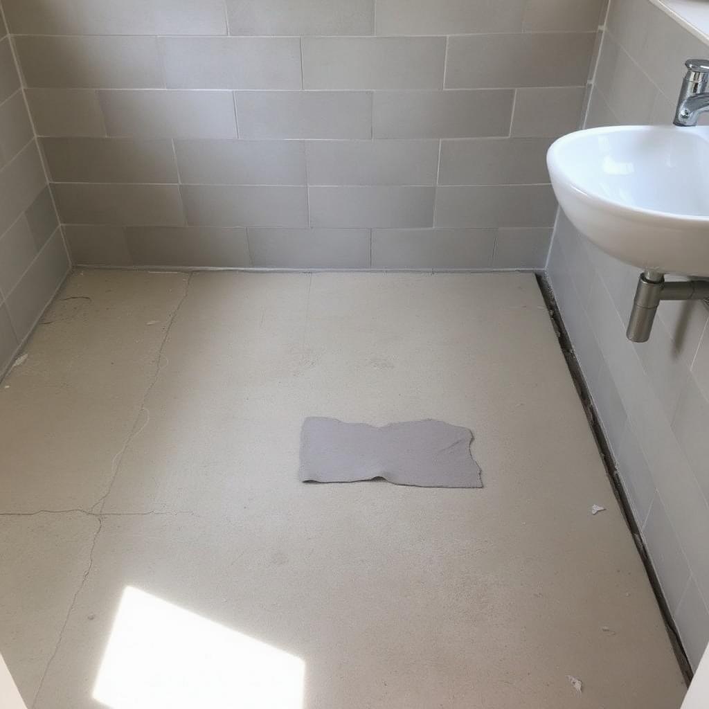 Stripped bathroom substrate prepared for a new waterproofing membrane